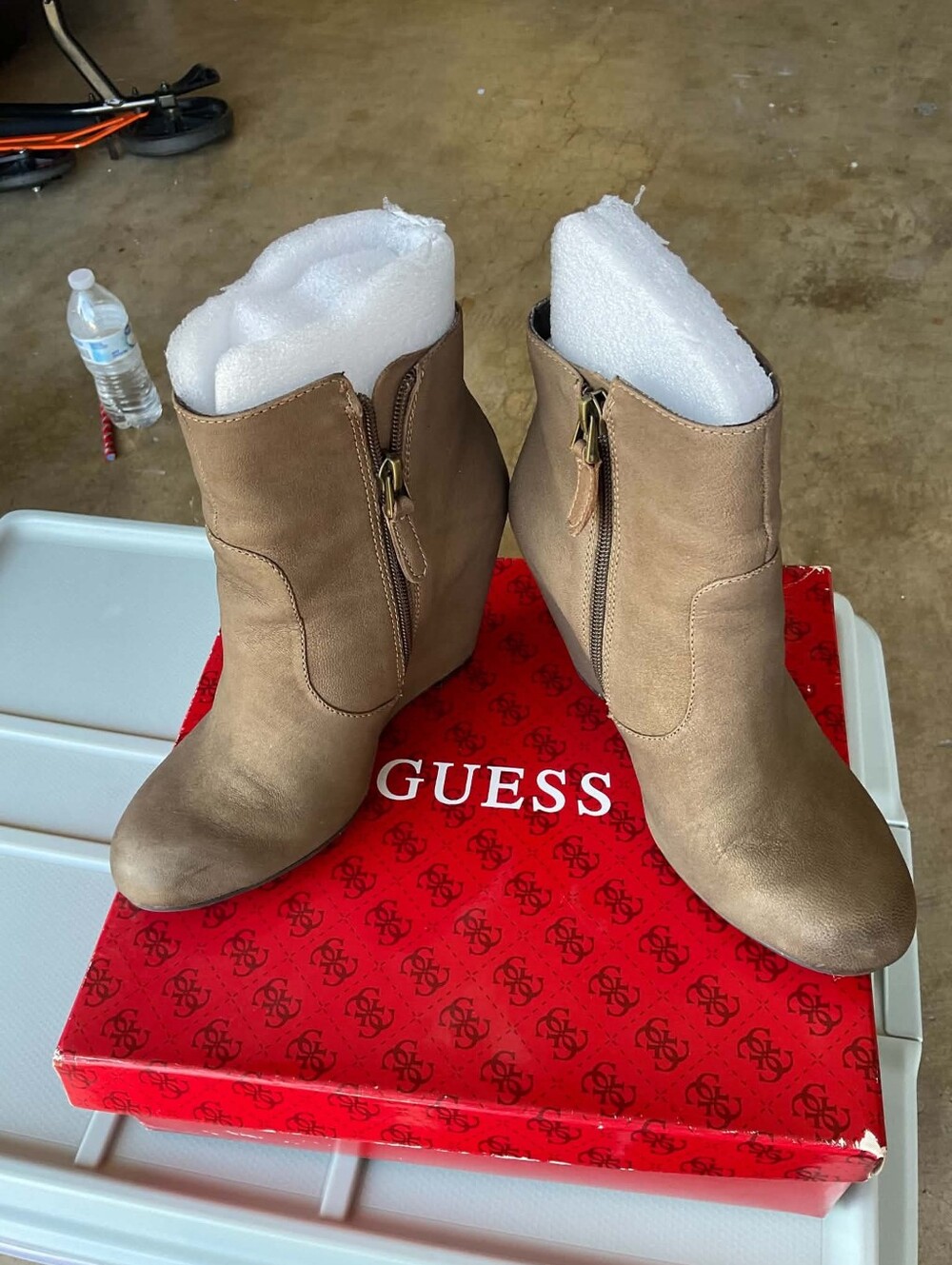GUESS Women's Tan Wedge Ankle Boots